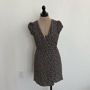 Audrey 3+1 Womens Polka Dot Dress Small Navy Blue White Wrap Mini Floral V Neck